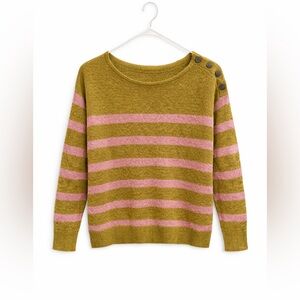 LOFT Olive and Pink Striped Button-Shoulder Sweater